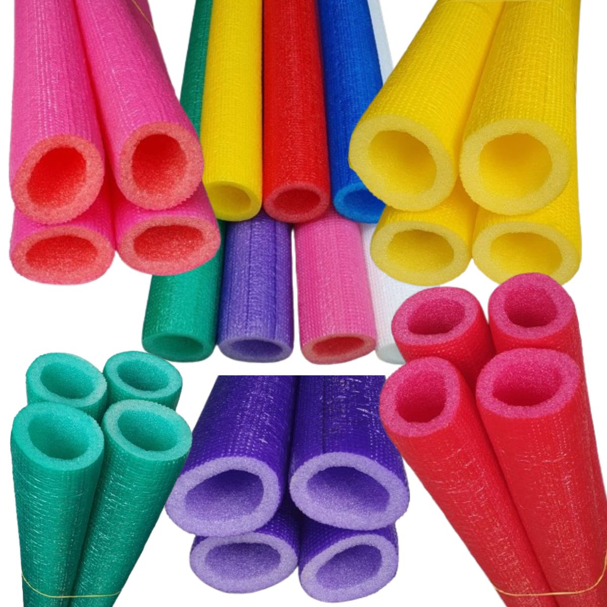 Isotubos em 7 cores: rosa, vermelho, amarelo, verde, azul, roxo, branco