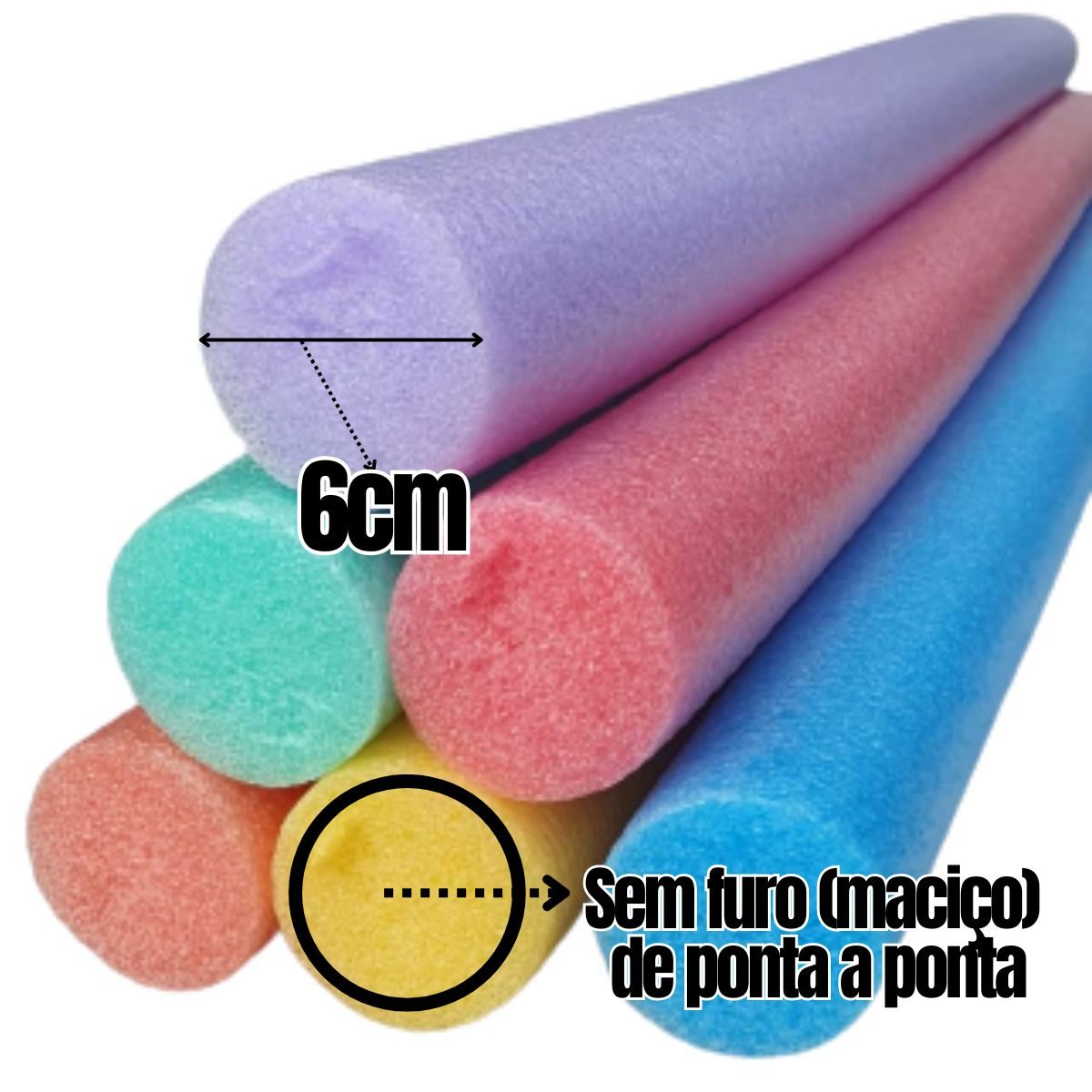 Detalhe da boia espaguete maciça sem furo