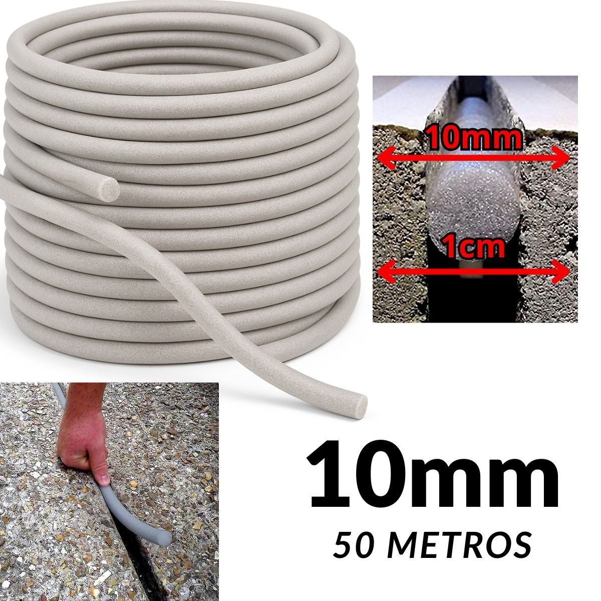 Tarugo de polietileno 10mm em rolo, aplicado em junta de dilatação